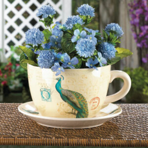 Peacock Teacup Planter