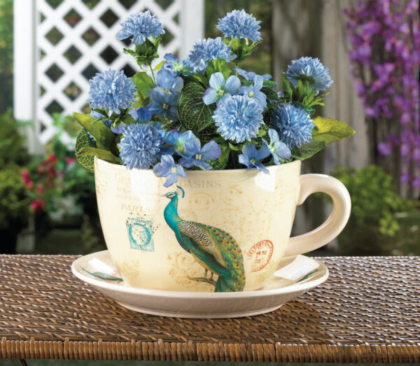 Peacock Teacup Planter