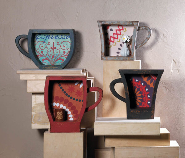 Distressed Red Coffee Cup Shelf