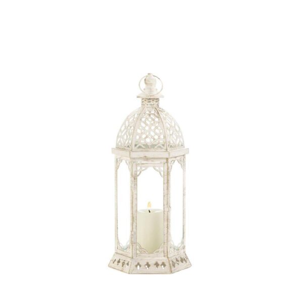 Graceful Distressed White Lantern (S)