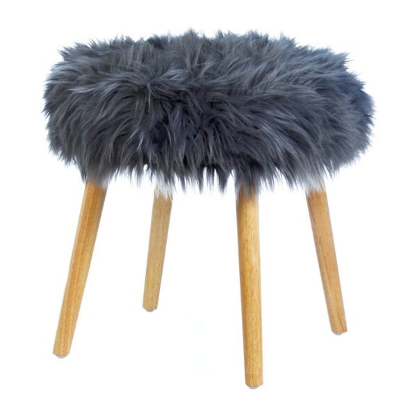 Gray Faux Fur Stool - Image 2