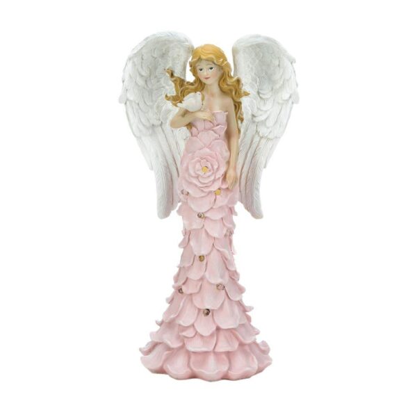 Solar Powered Pink Rose Angel Statue - Image 2