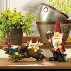 Sleeping Gnome Bunnies Solar Statue