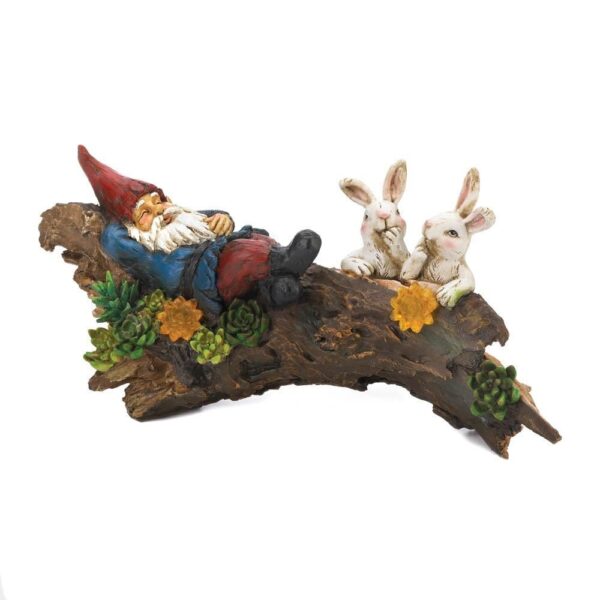 Sleeping Gnome Bunnies Solar Statue - Image 2