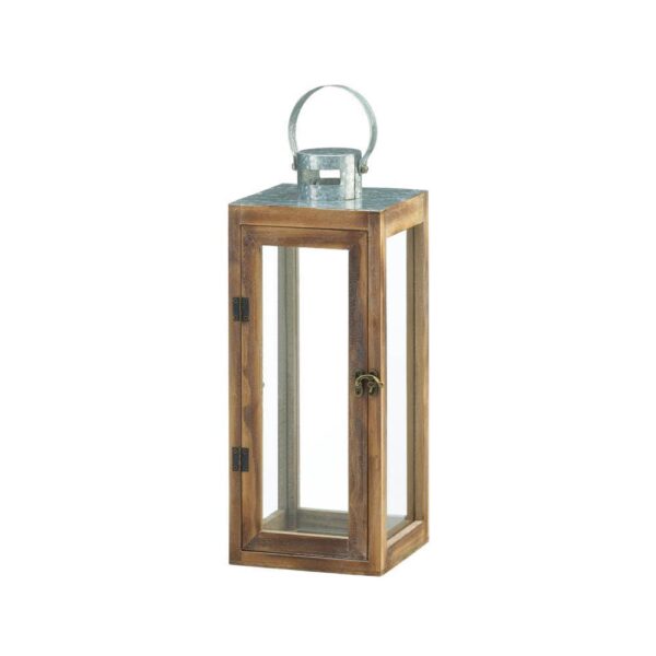 Metal Top Square Wood Lantern