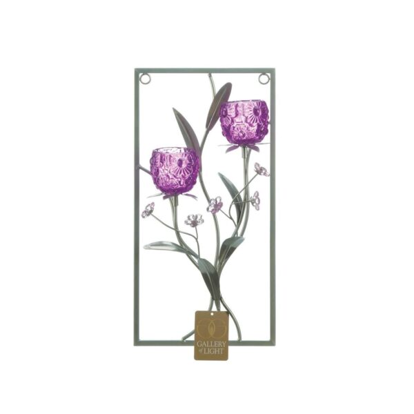 Two Candle Magenta Flower Wall Sconce - Image 2