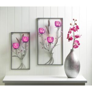 Three Candle Magenta Flower Wall Sconce