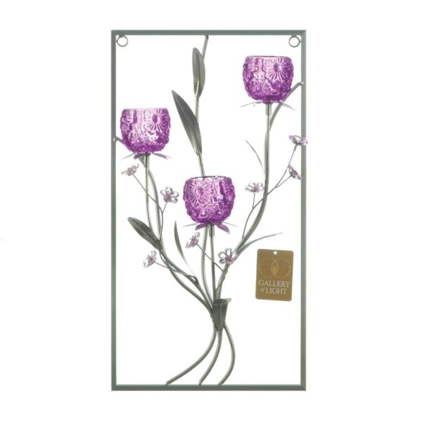 Three Candle Magenta Flower Wall Sconce - Image 2