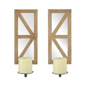 Mirrored Wood Candle Sconce Set