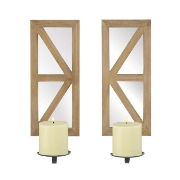 Mirrored Wood Candle Sconce Set