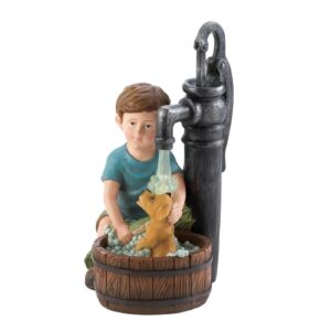 Boy & Dog Solar Garden Statue